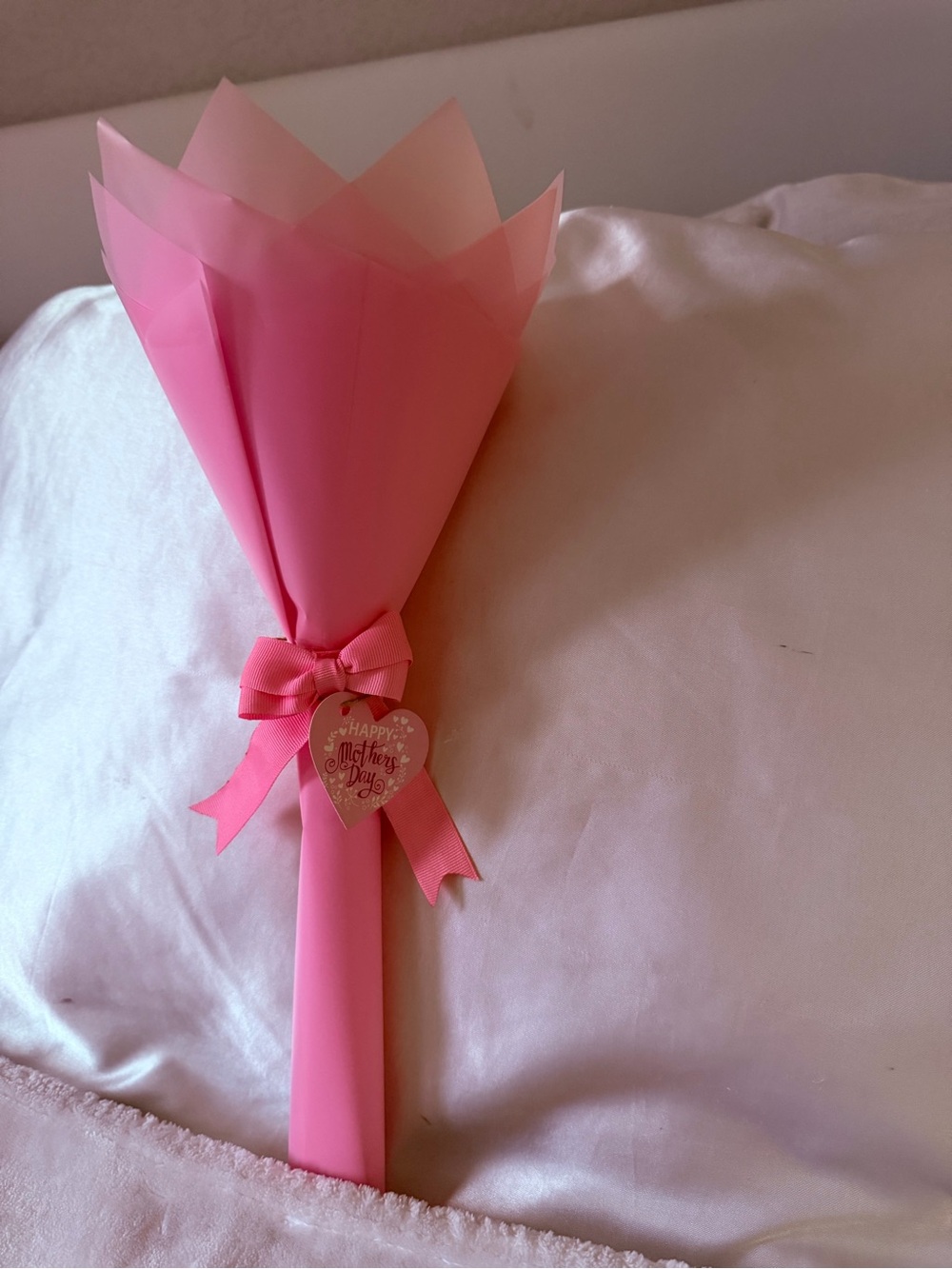 Pink Bouquet Wrap with Ribbon and Heart Tag - Mother's Day